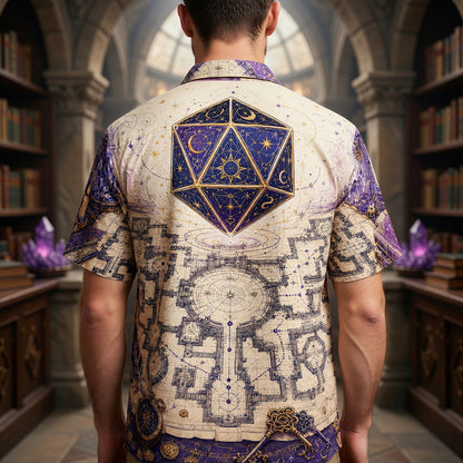 D20 Arcane Library Hawaiian Shirt - Fantasy Wizard Dice Design