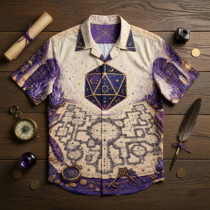 D20 Arcane Library Hawaiian Shirt - Fantasy Wizard Dice Design