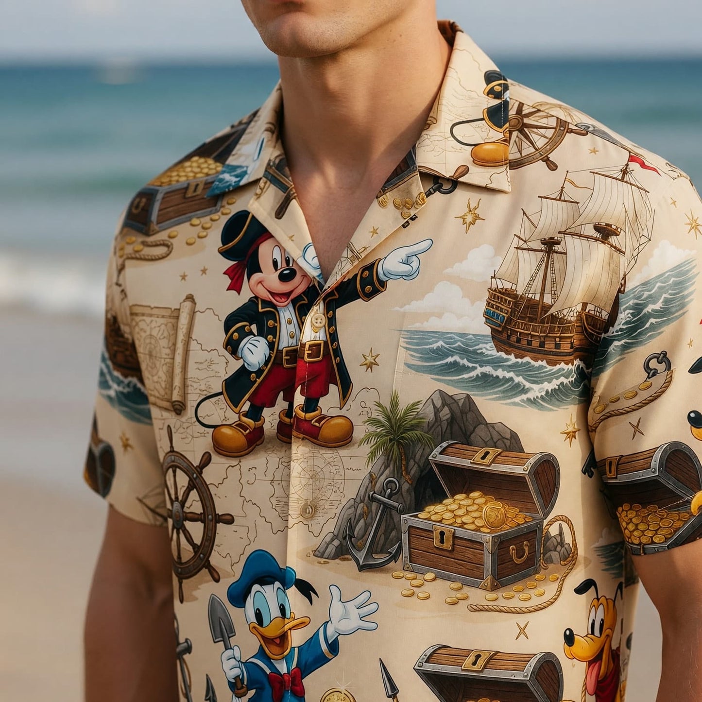Pirate Hawaiian Shirt - Mouse Duck Pup Treasure Map