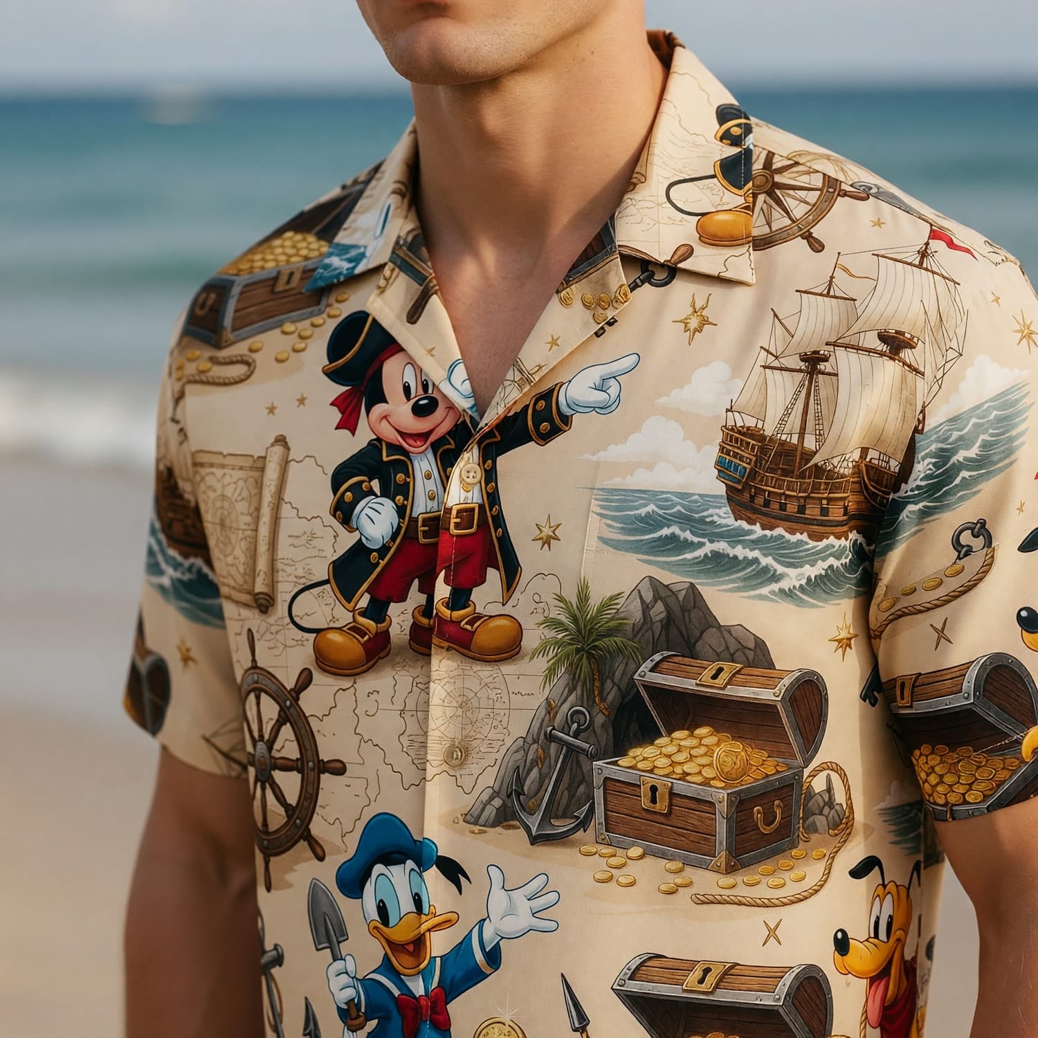 Pirate Hawaiian Shirt - Mouse Duck Pup Treasure Map