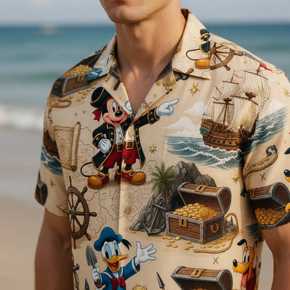 Pirate Hawaiian Shirt - Mouse Duck Pup Treasure Map