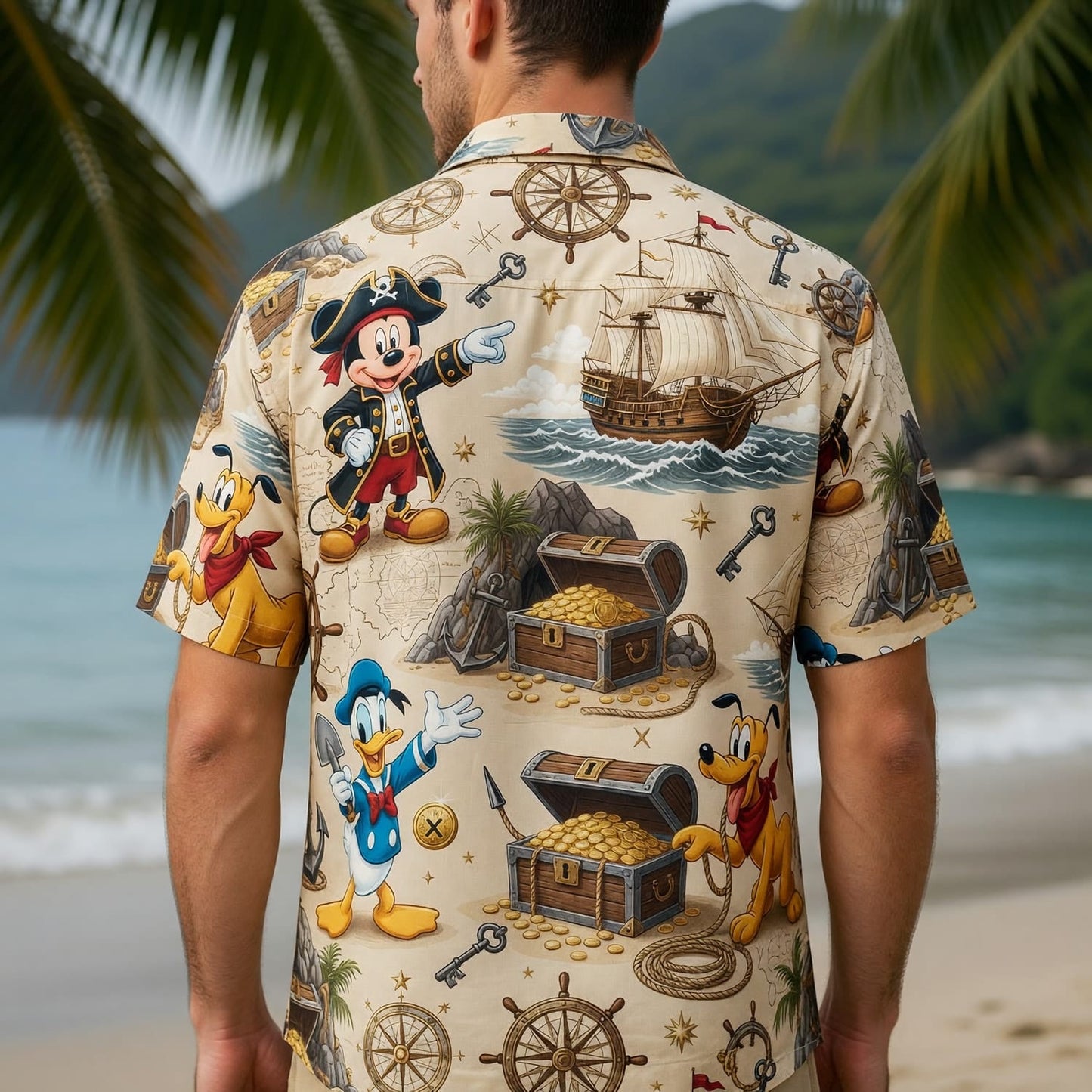 Pirate Hawaiian Shirt - Mouse Duck Pup Treasure Map
