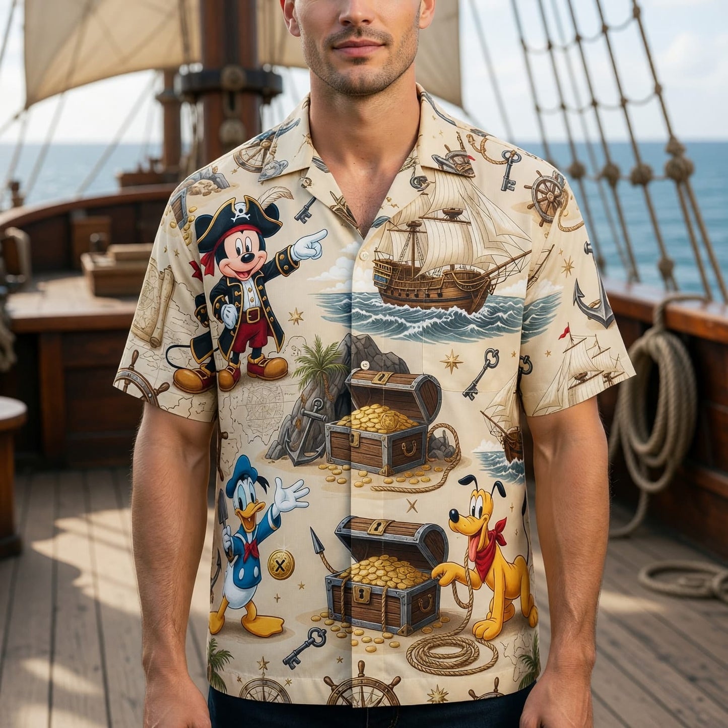 Pirate Hawaiian Shirt - Mouse Duck Pup Treasure Map