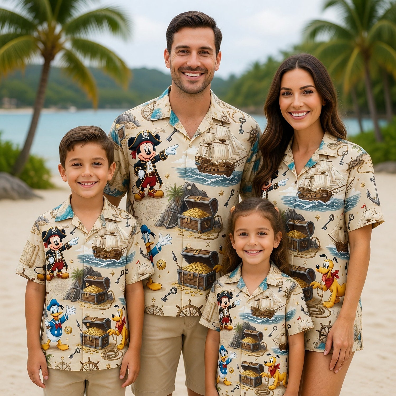 Pirate Hawaiian Shirt - Mouse Duck Pup Treasure Map