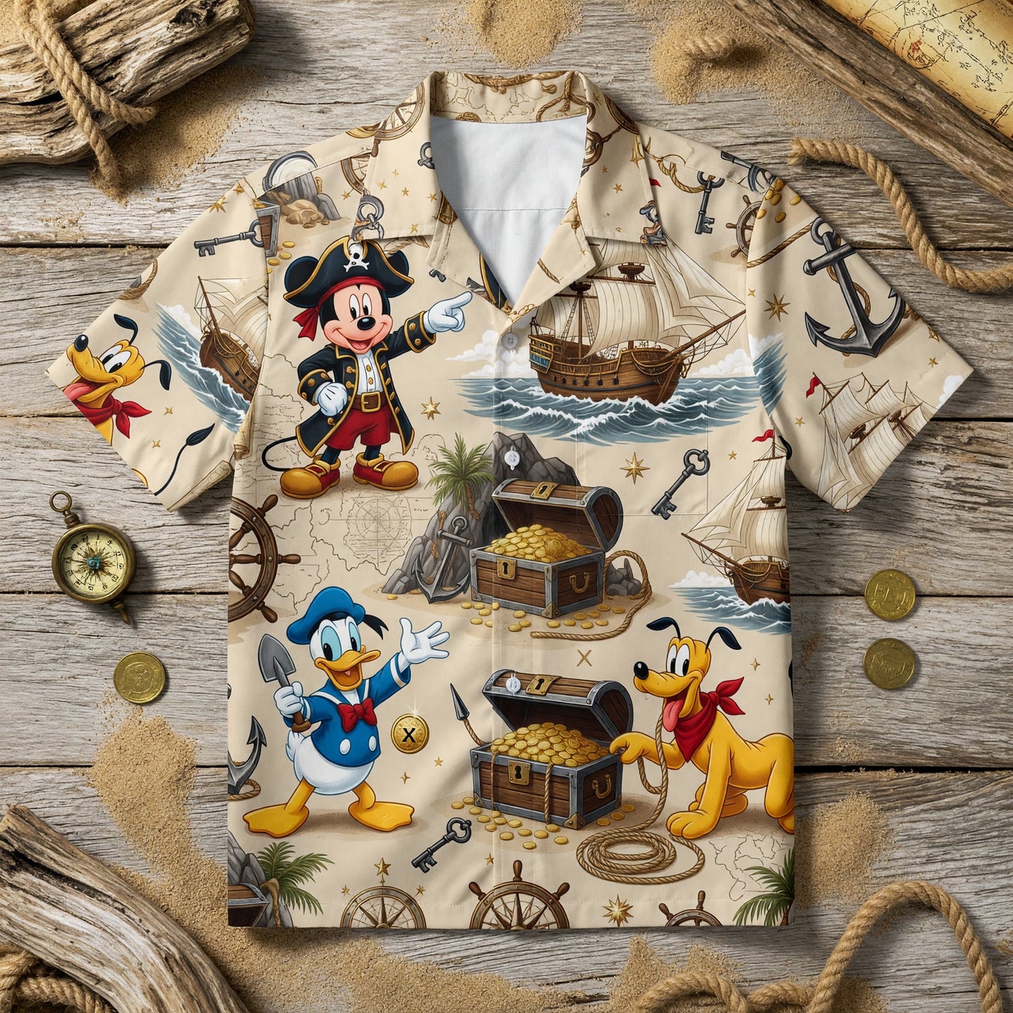 Pirate Hawaiian Shirt - Mouse Duck Pup Treasure Map