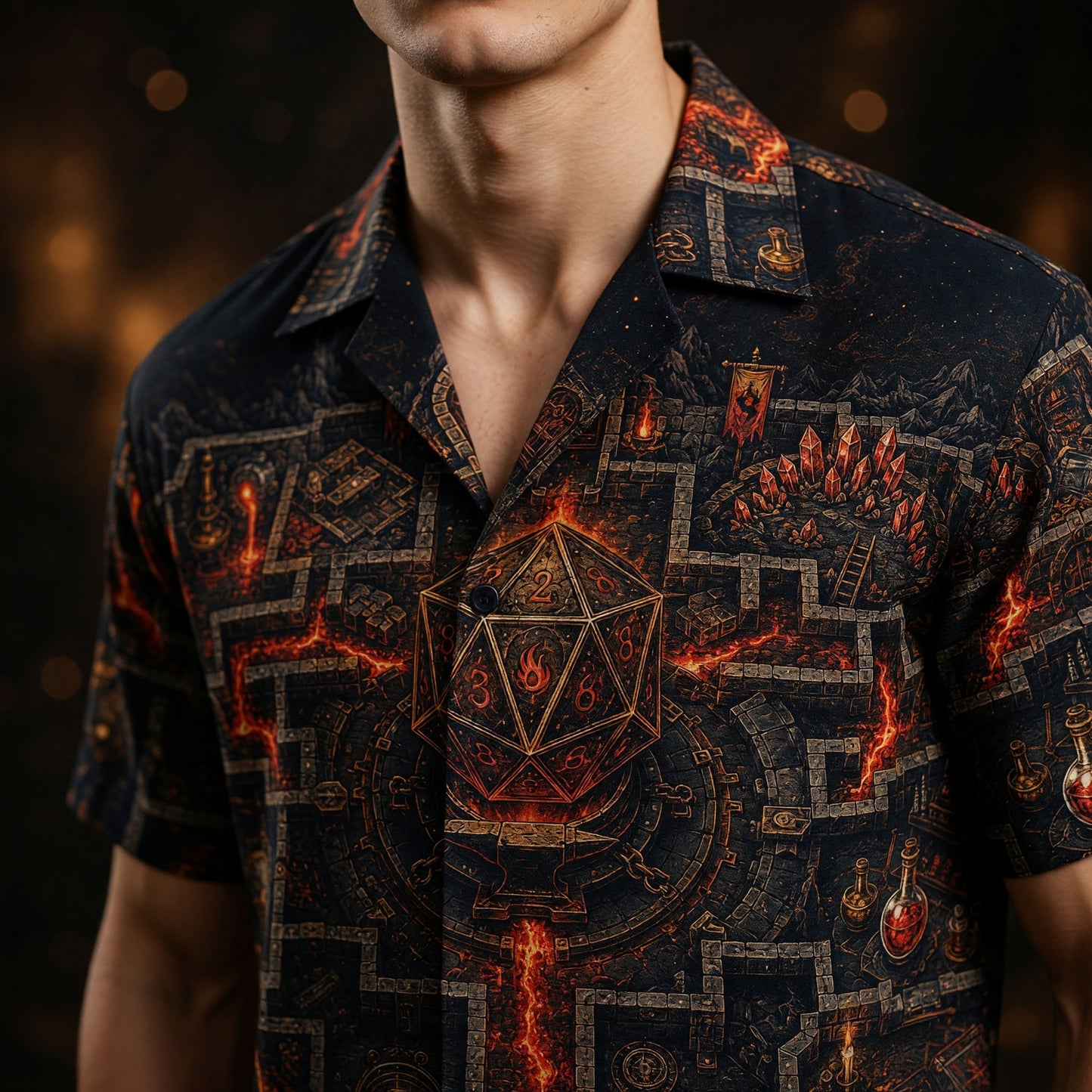 Fantasy Dungeon D20 Hawaiian Shirt - Fantasy RPG Dungeon Map