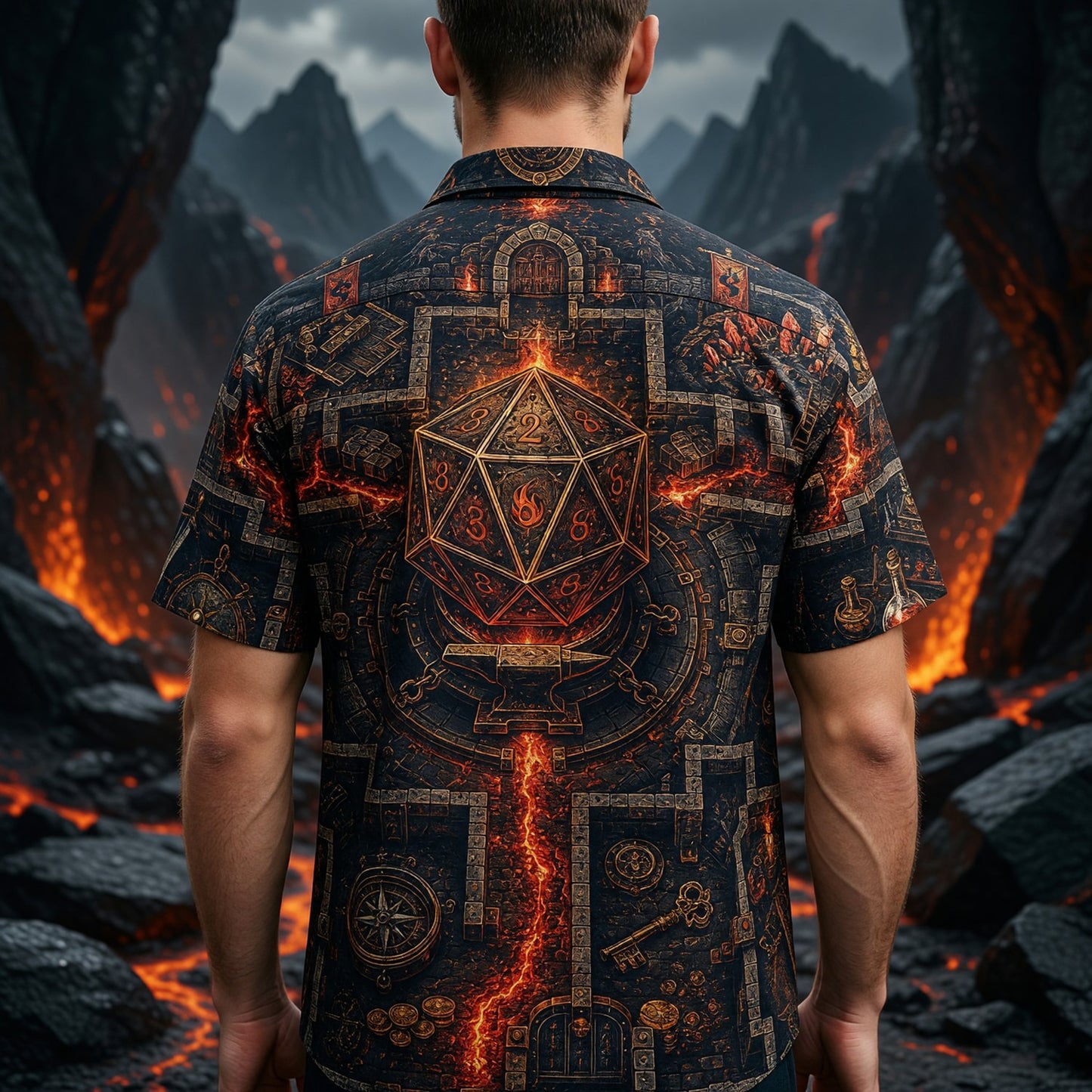 Fantasy Dungeon D20 Hawaiian Shirt - Fantasy RPG Dungeon Map