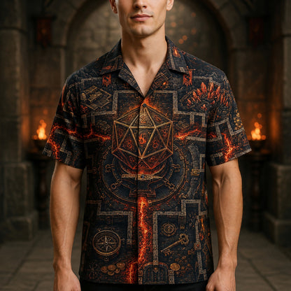 Fantasy Dungeon D20 Hawaiian Shirt - Fantasy RPG Dungeon Map