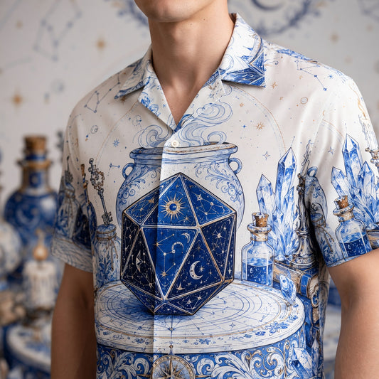 Celestial D20 Hawaiian Shirt - Mystic Wizard Astrology Apparel