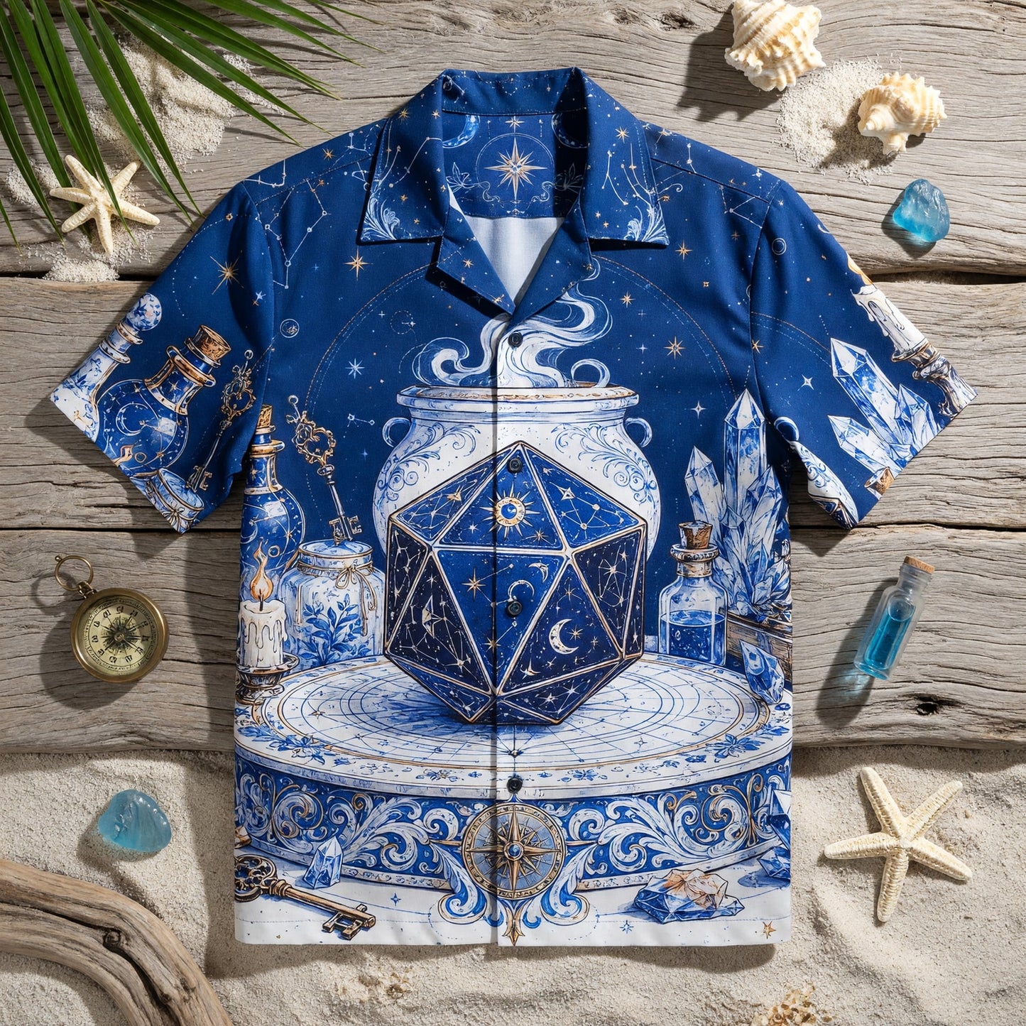 Celestial D20 Hawaiian Shirt - Mystic Wizard Astrology Apparel