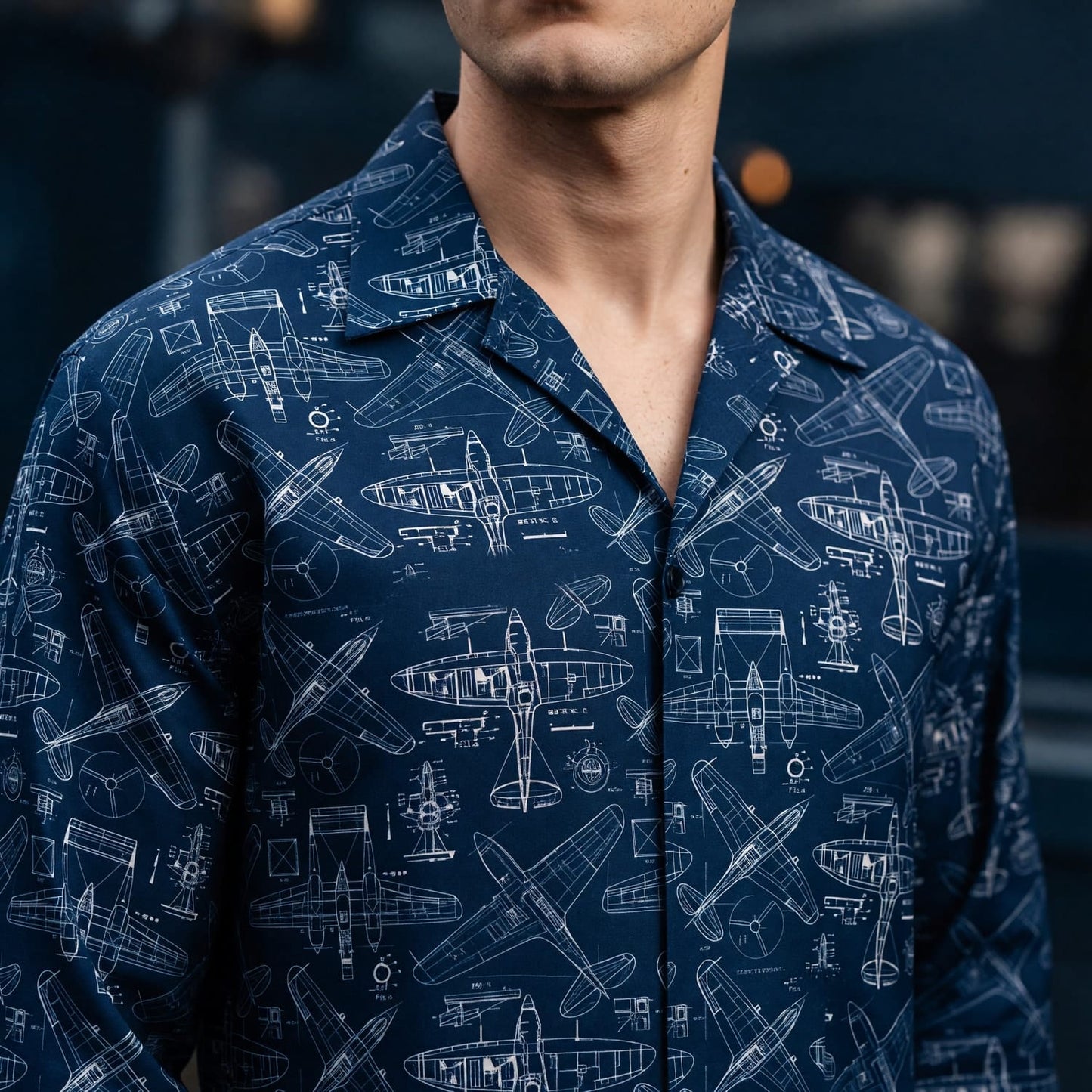 Vintage Airplane Blueprint Hawaiian Shirt - Aviation Retro Pattern