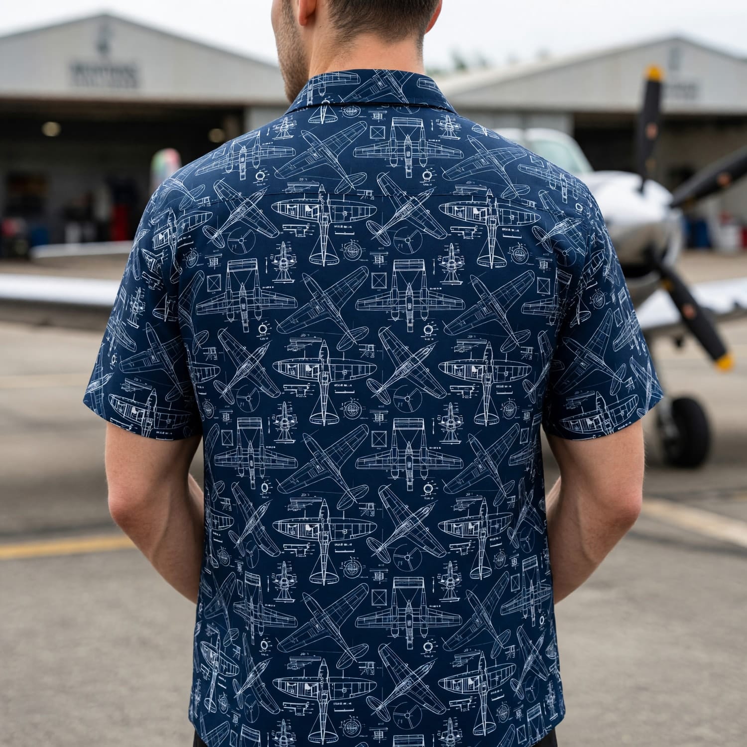 Vintage Airplane Blueprint Hawaiian Shirt - Aviation Retro Pattern