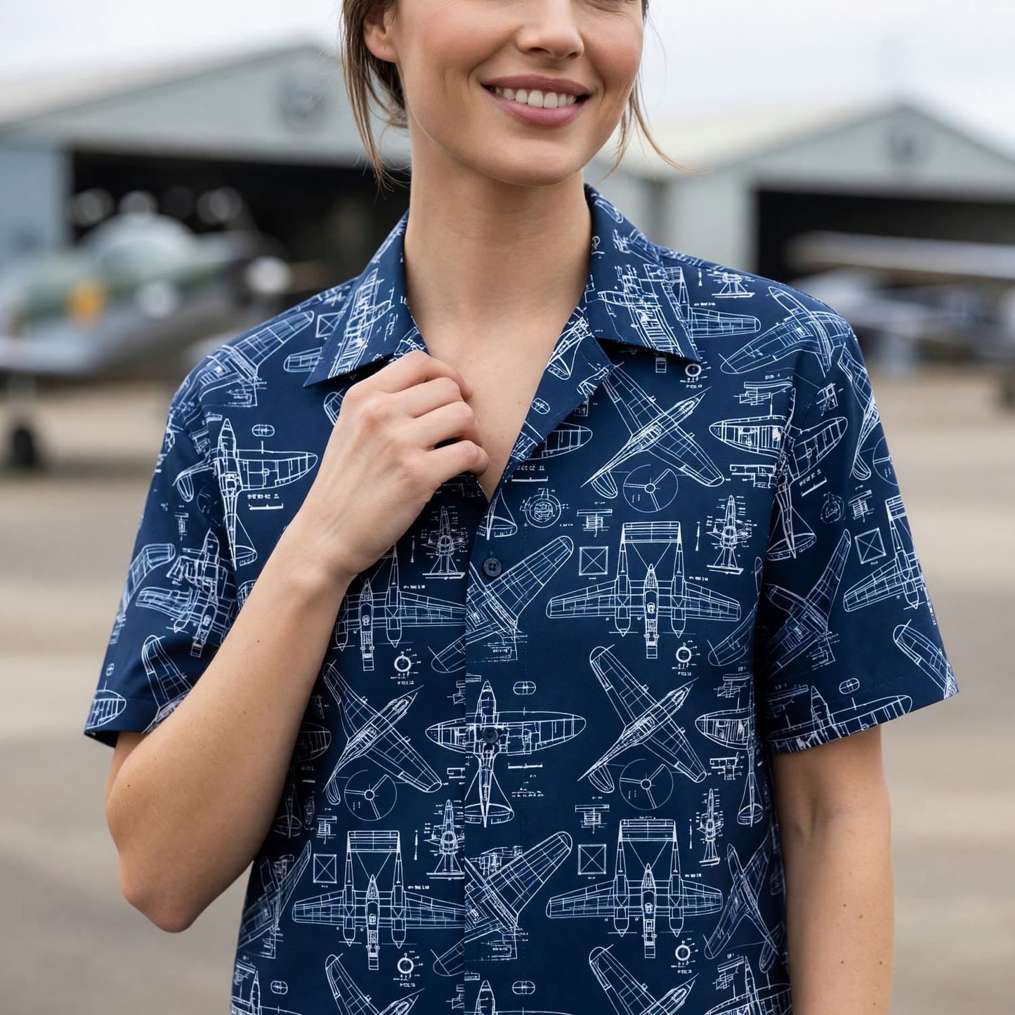 Vintage Airplane Blueprint Hawaiian Shirt - Aviation Retro Pattern
