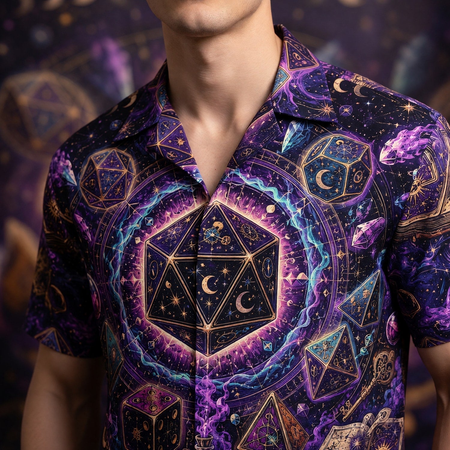 Dice Hawaiian Shirt - Mystic Celestial Wizard RPG Apparel