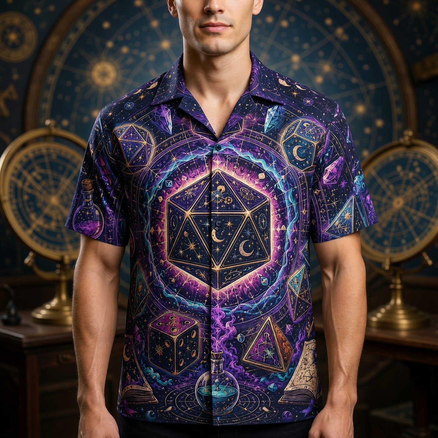 Dice Hawaiian Shirt - Mystic Celestial Wizard RPG Apparel