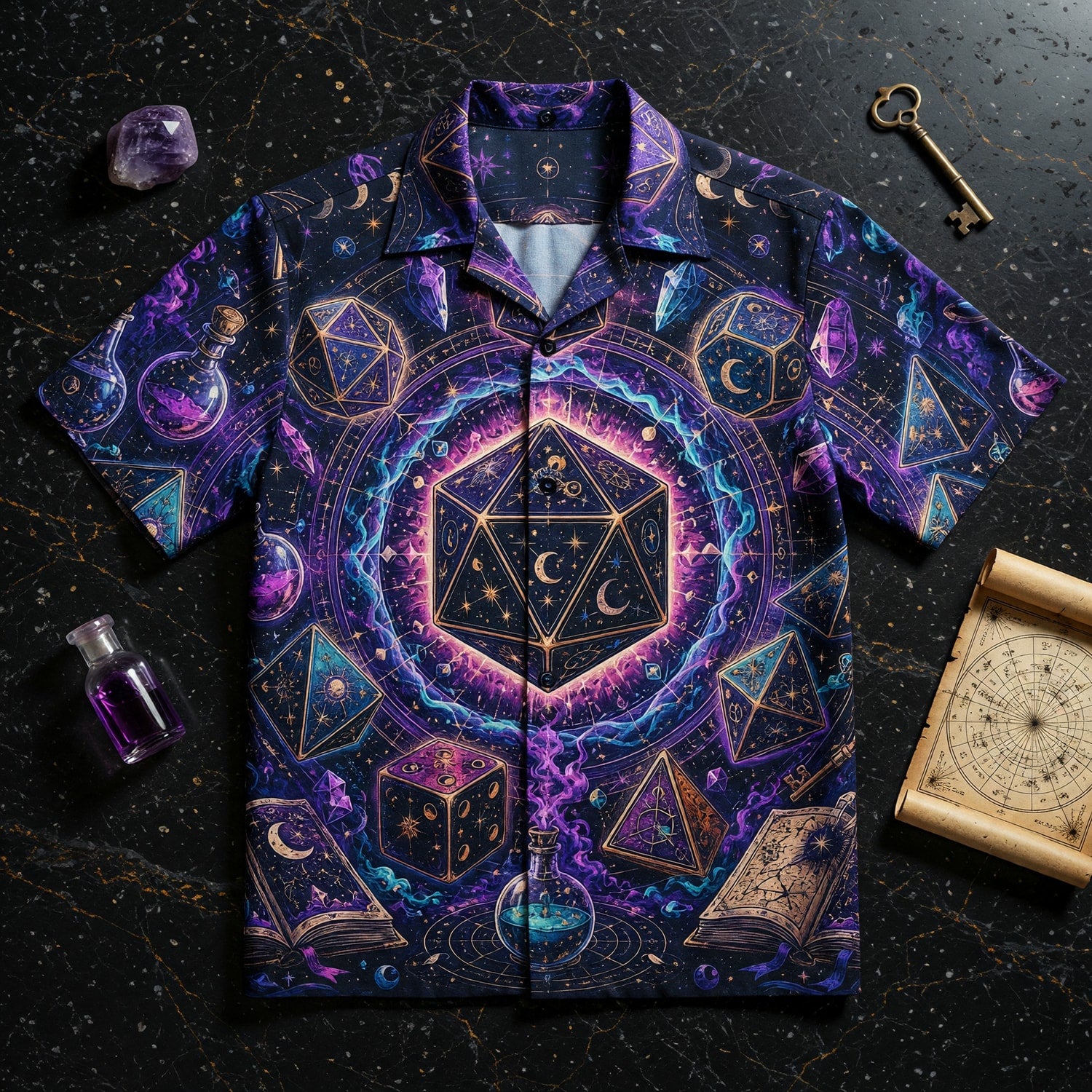 Dice Hawaiian Shirt - Mystic Celestial Wizard RPG Apparel
