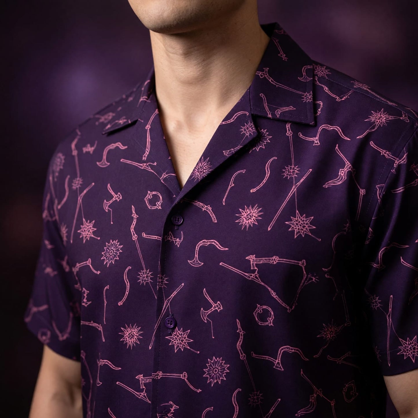 Fantasy Weapons Hawaiian Shirt - Dark Medieval RPG Pattern