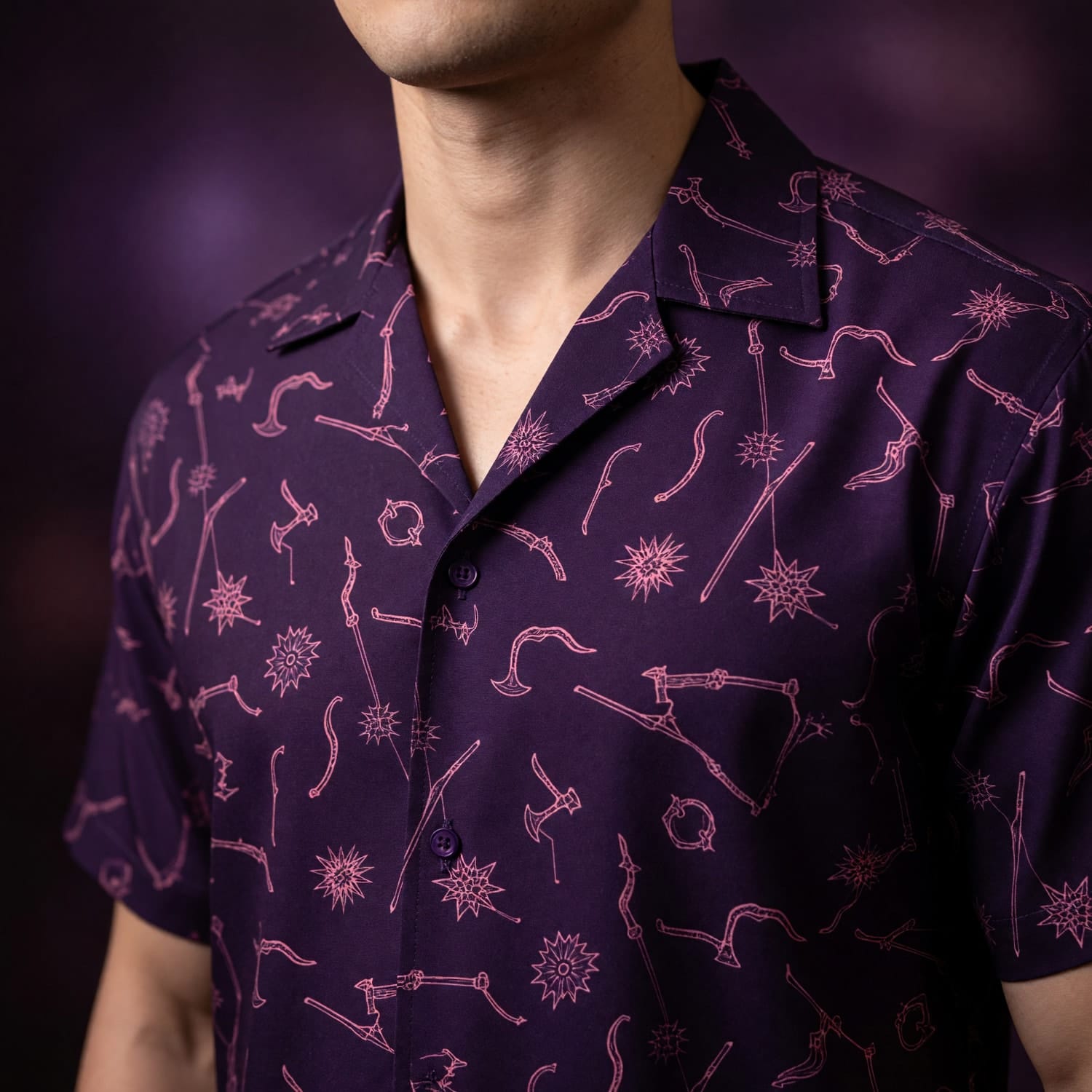 Fantasy Weapons Hawaiian Shirt - Dark Medieval RPG Pattern
