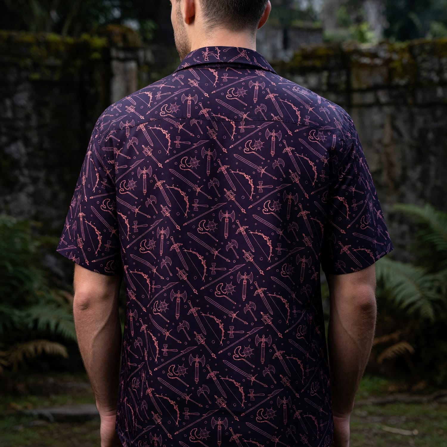 Fantasy Weapons Hawaiian Shirt - Dark Medieval RPG Pattern