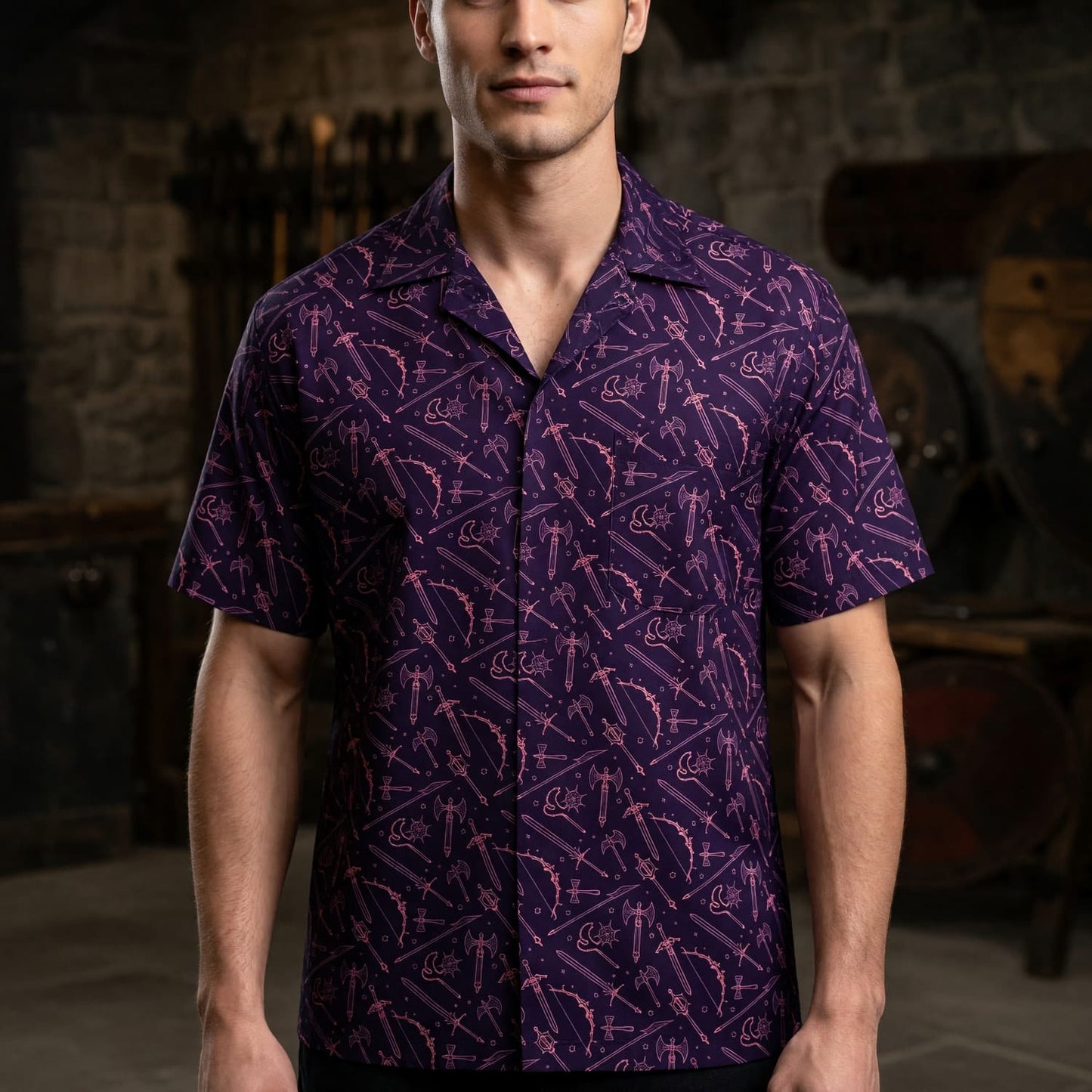 Fantasy Weapons Hawaiian Shirt - Dark Medieval RPG Pattern