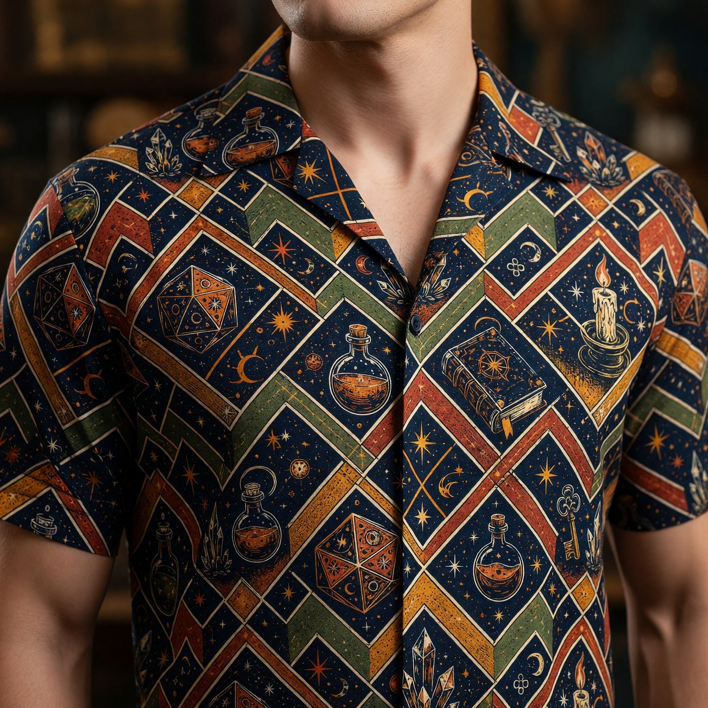 Mystic Dice Wizard Hawaiian Shirt - Fantasy Magic Pattern