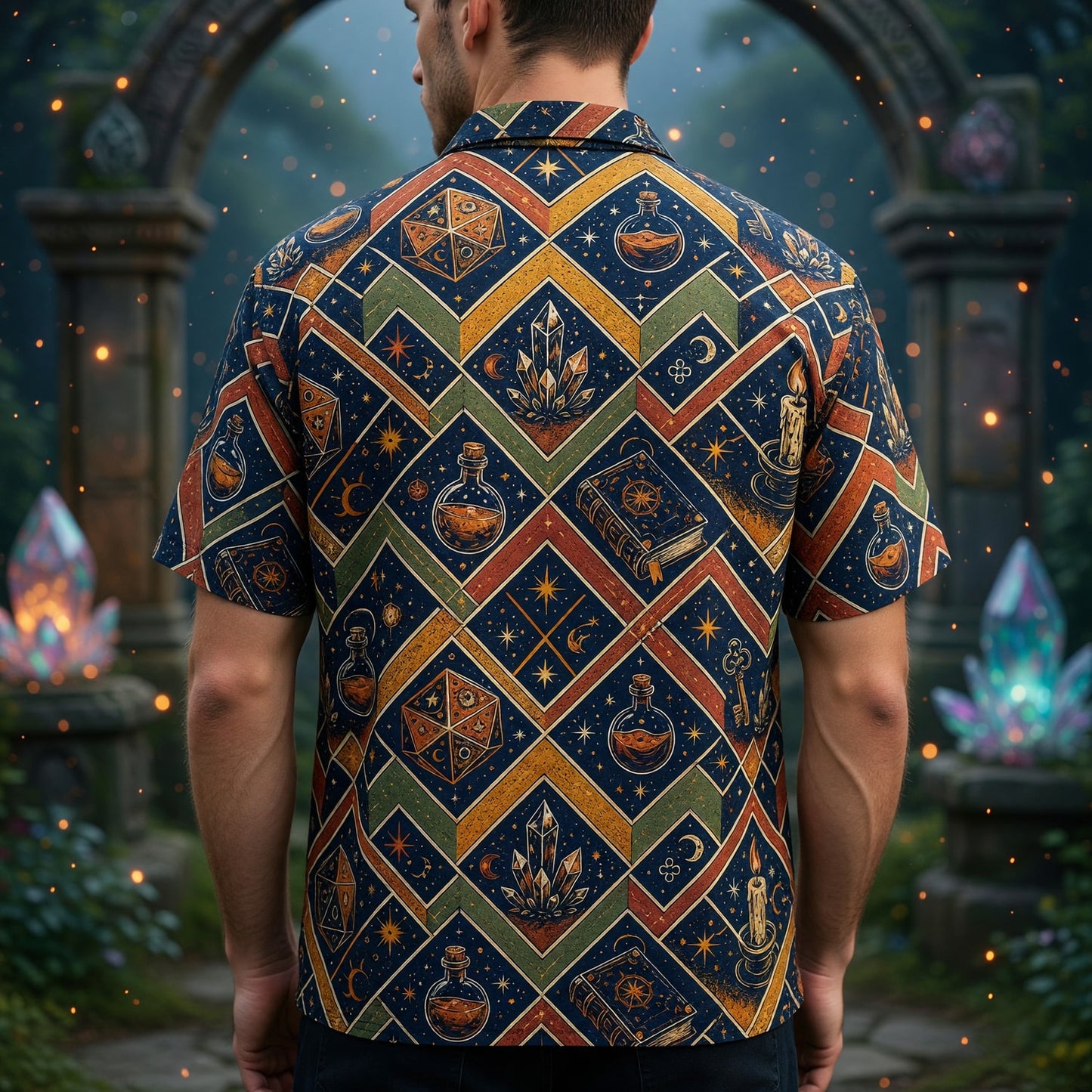 Mystic Dice Wizard Hawaiian Shirt - Fantasy Magic Pattern