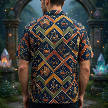 Mystic Dice Wizard Hawaiian Shirt - Fantasy Magic Pattern