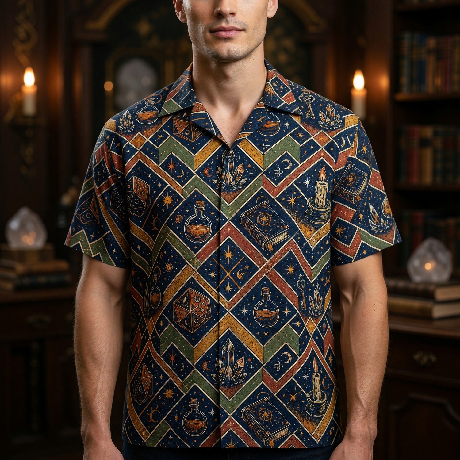 Mystic Dice Wizard Hawaiian Shirt - Fantasy Magic Pattern