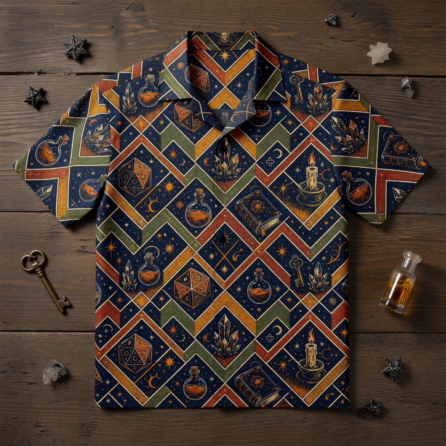 Mystic Dice Wizard Hawaiian Shirt - Fantasy Magic Pattern