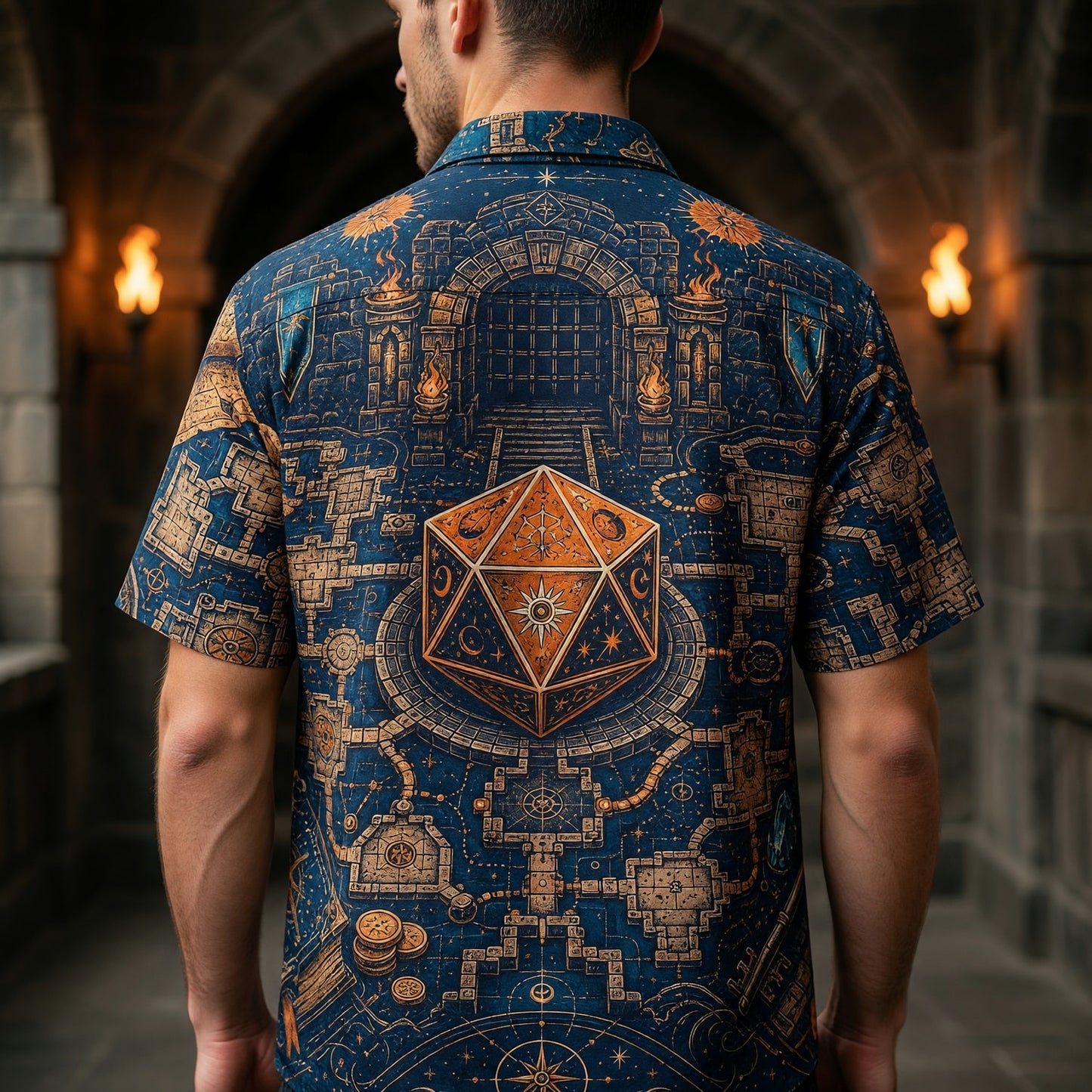 Fantasy Dungeon D20 Hawaiian Shirt - Fantasy RPG Dungeon Map Apparel