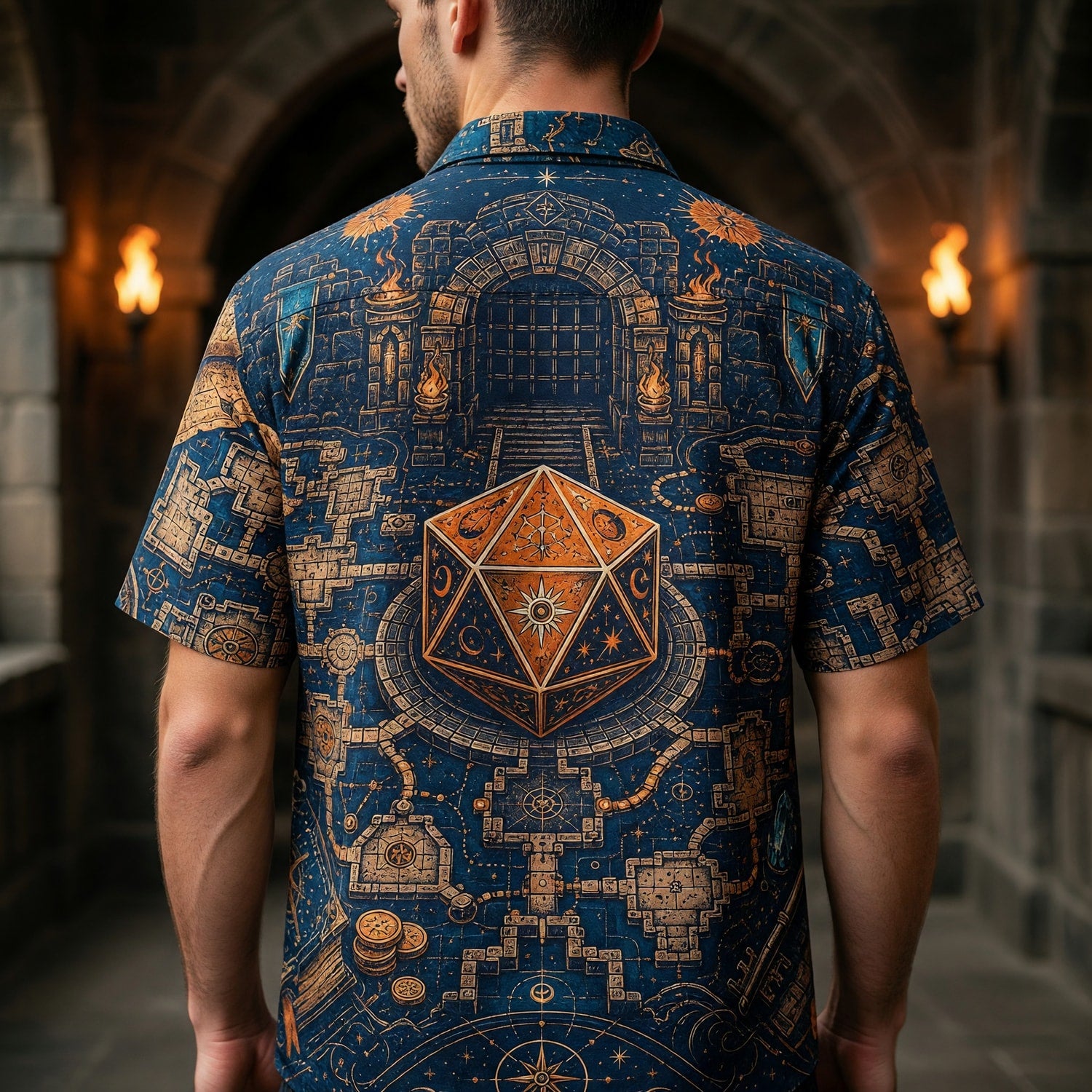 Fantasy Dungeon D20 Hawaiian Shirt - Fantasy RPG Dungeon Map Apparel