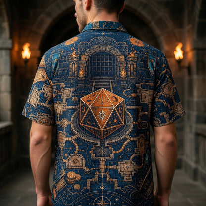 Fantasy Dungeon D20 Hawaiian Shirt - Fantasy RPG Dungeon Map Apparel