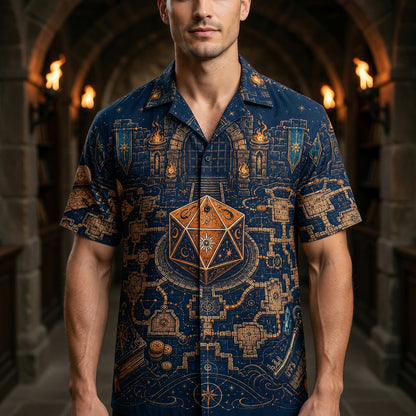 Fantasy Dungeon D20 Hawaiian Shirt - Fantasy RPG Dungeon Map Apparel