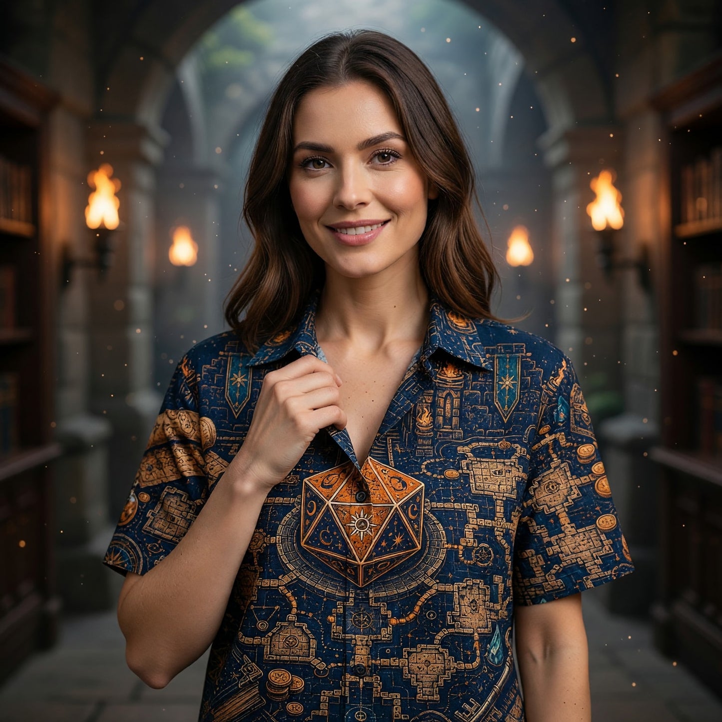 Fantasy Dungeon D20 Hawaiian Shirt - Fantasy RPG Dungeon Map Apparel