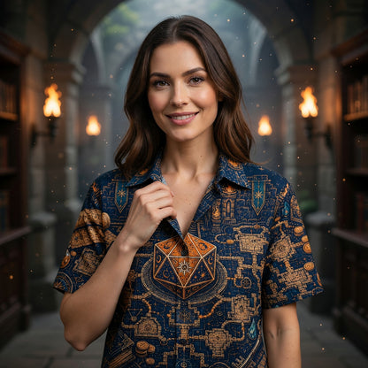 Fantasy Dungeon D20 Hawaiian Shirt - Fantasy RPG Dungeon Map Apparel