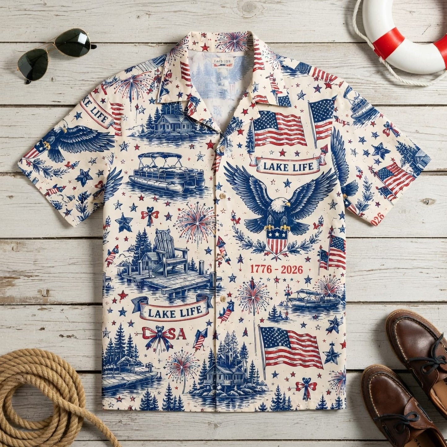 America 250 Patriotic Premium Hawaiian Shirt - Lake Life Style - HWRG3X2001