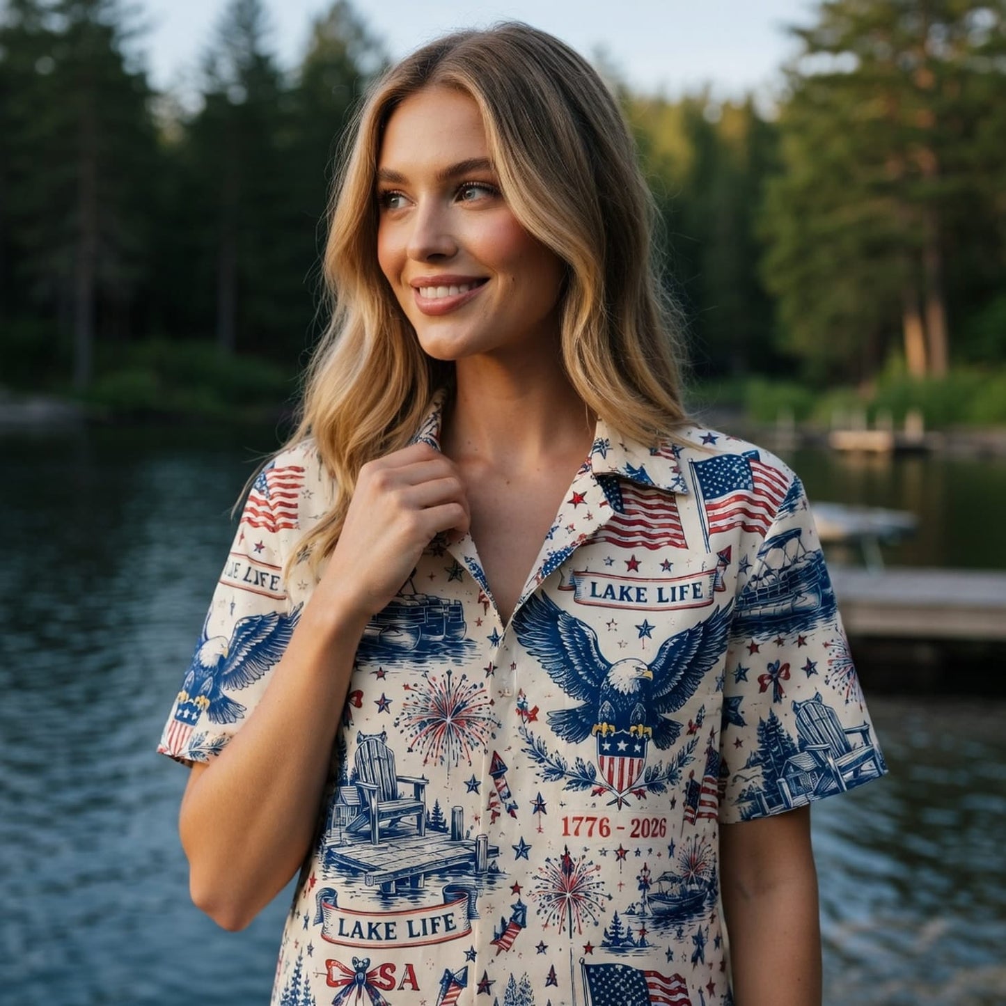 America 250 Patriotic Premium Hawaiian Shirt - Lake Life Style - HWRG3X2001