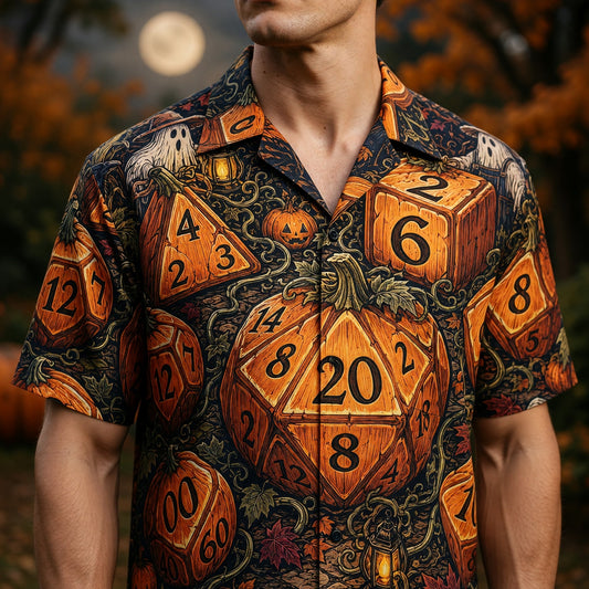 Halloween Pumpkin Dice Hawaiian Shirt - Spooky RPG Apparel