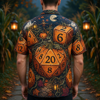 Halloween Pumpkin Dice Hawaiian Shirt - Spooky RPG Apparel