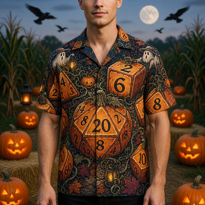 Halloween Pumpkin Dice Hawaiian Shirt - Spooky RPG Apparel