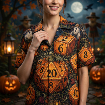 Halloween Pumpkin Dice Hawaiian Shirt - Spooky RPG Apparel