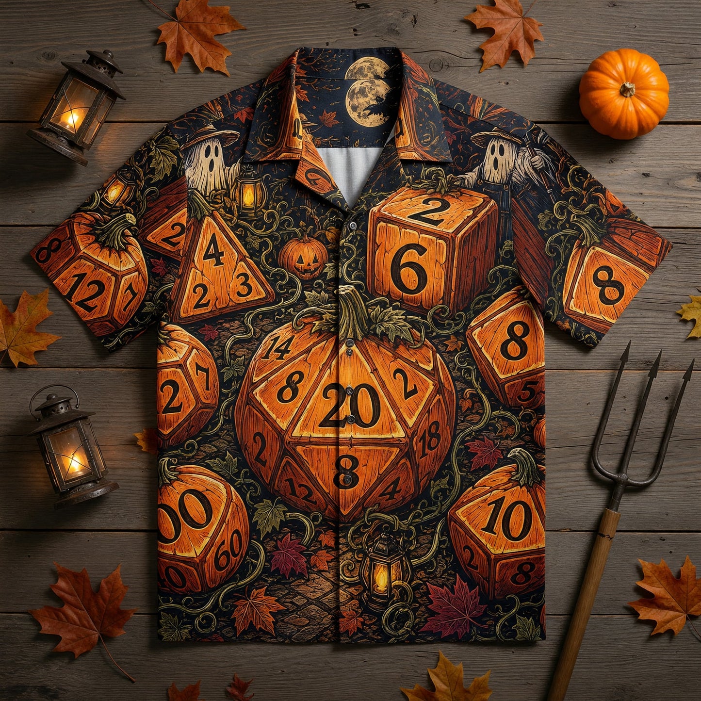 Halloween Pumpkin Dice Hawaiian Shirt - Spooky RPG Apparel