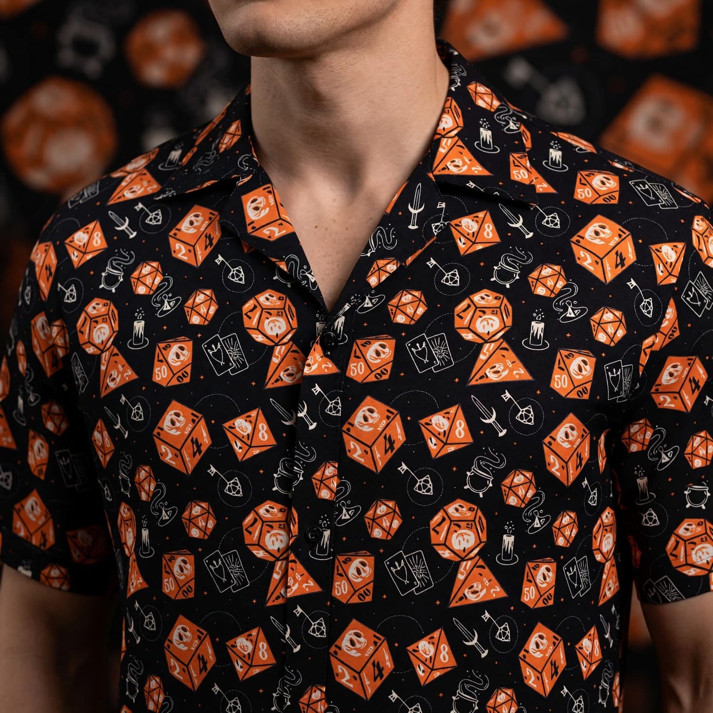 Fantasy Dungeon Dice Hawaiian Shirt - Fantasy Skull RPG Pattern