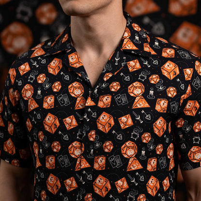 Fantasy Dungeon Dice Hawaiian Shirt - Fantasy Skull RPG Pattern