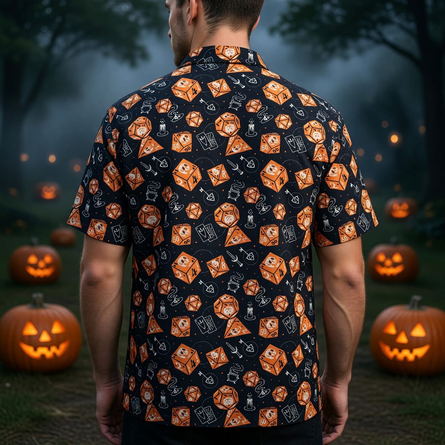 Fantasy Dungeon Dice Hawaiian Shirt - Fantasy Skull RPG Pattern