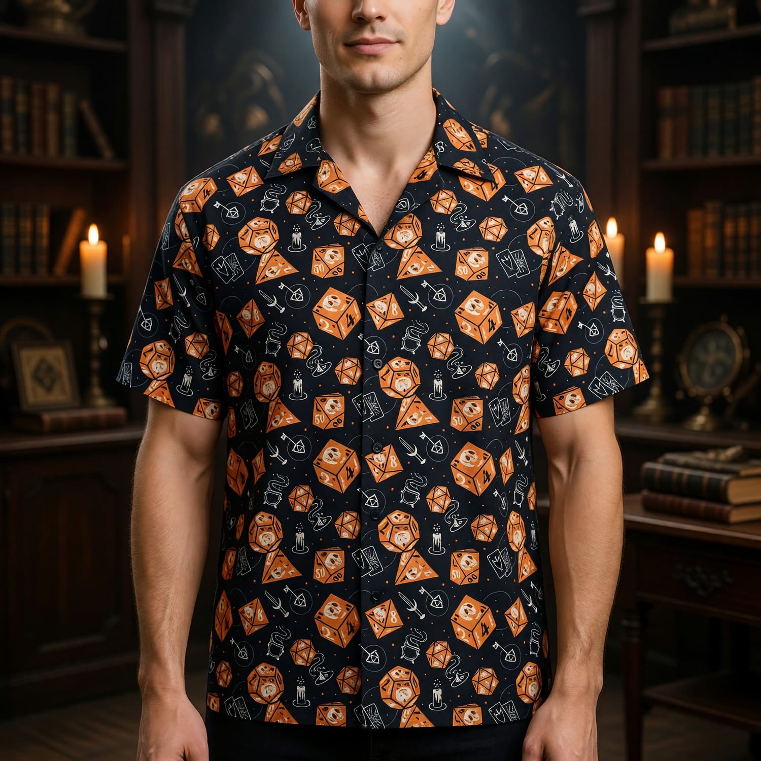 Fantasy Dungeon Dice Hawaiian Shirt - Fantasy Skull RPG Pattern