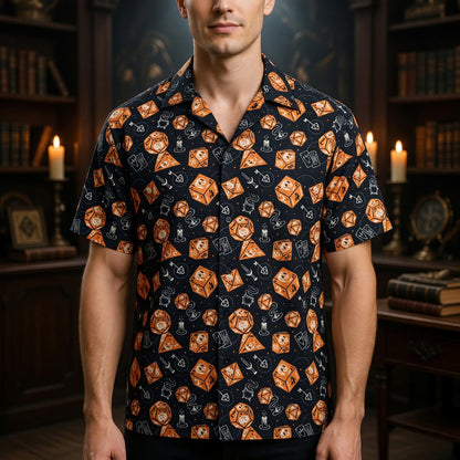 Fantasy Dungeon Dice Hawaiian Shirt - Fantasy Skull RPG Pattern