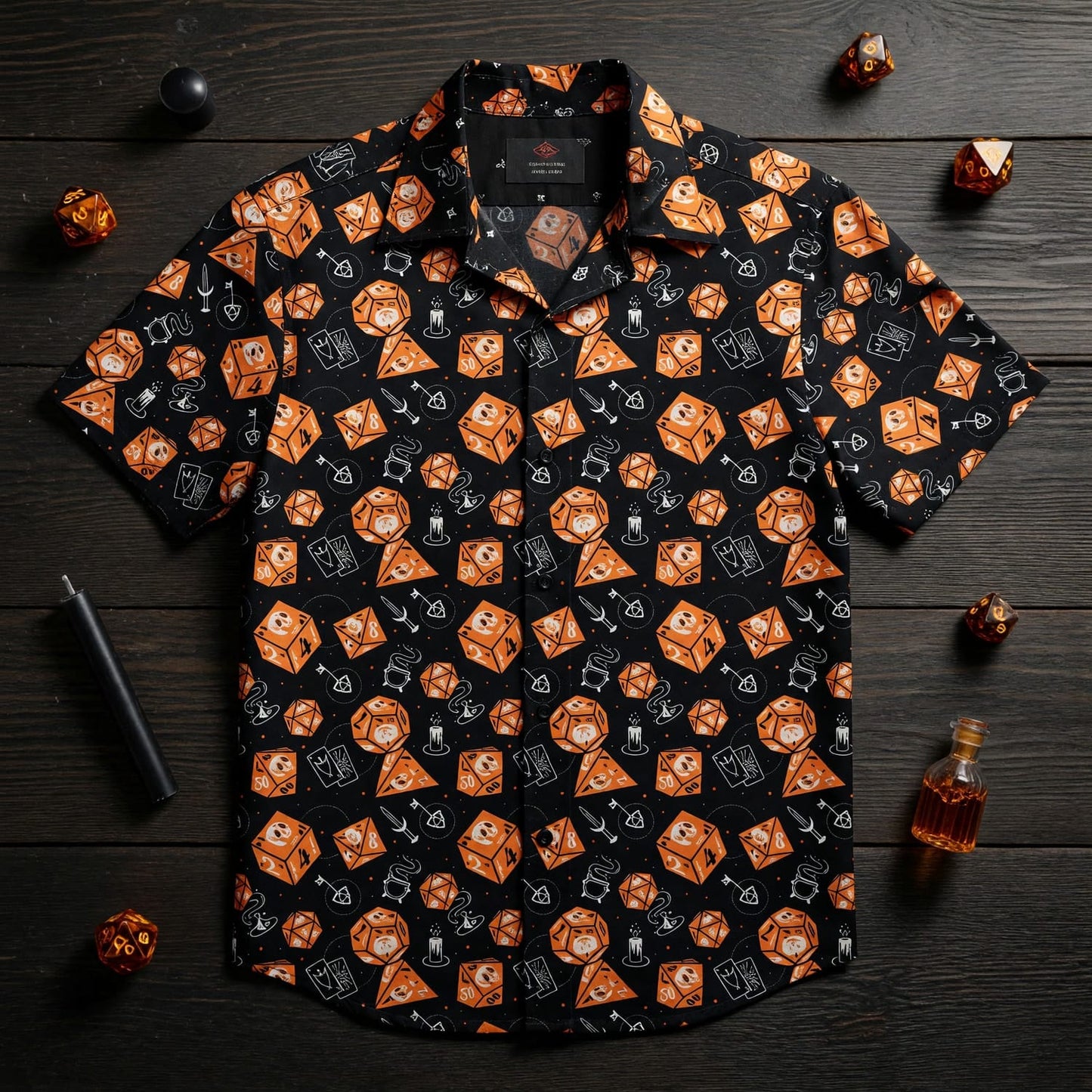 Fantasy Dungeon Dice Hawaiian Shirt - Fantasy Skull RPG Pattern