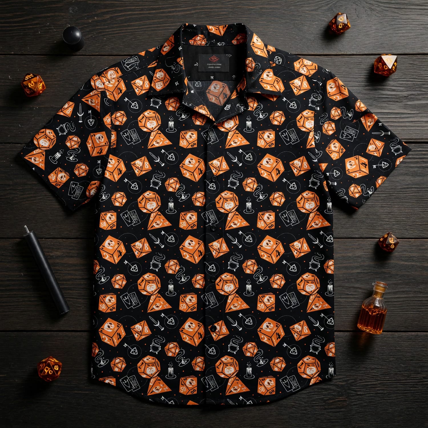Fantasy Dungeon Dice Hawaiian Shirt - Fantasy Skull RPG Pattern