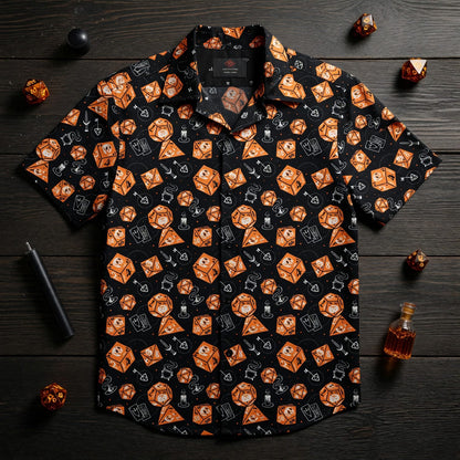 Fantasy Dungeon Dice Hawaiian Shirt - Fantasy Skull RPG Pattern